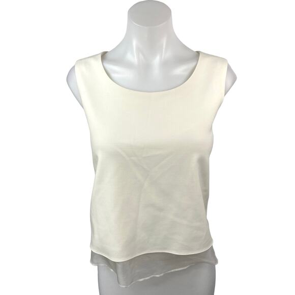Club Monaco Cream White Wool Silk Sleeveless Layered Crop Tank Top Blouse Size L - Picture 3 of 6